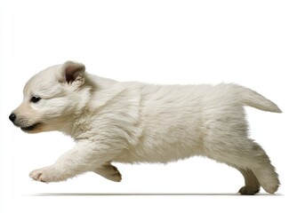 Obraz premium White puppy running, side view