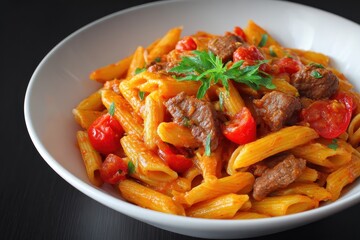 Beef pasta in tomato sauce