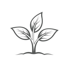Simple gray outline of a three-leafed plant growing from soil sprout seedling