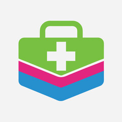 Obraz premium Red First Aid Box Logo with White Cross Medical Symbol Design