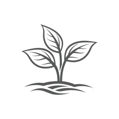 Simple gray outline of a young plant growing from soil sprout growth