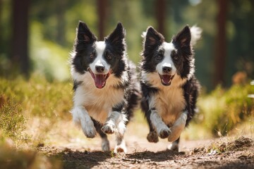 Fototapeta premium Border collies playing outside together