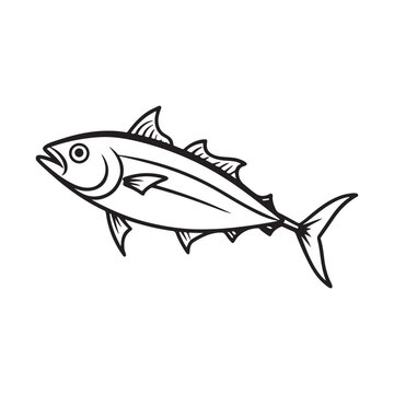 Stylized black and white drawing of a tuna fish