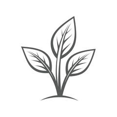 Simple grey outline of a plant with three leaves on a white background leaf sprout
