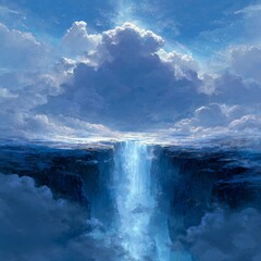 Fototapeta premium Majestic Waterfall Cascading Through Clouds Under Bright Sky