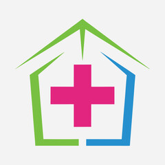 Fototapeta premium Simplified Hospital Silhouette Emblem Design with Cross Vector Illustration for Healthcare