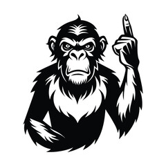 Silhouette of Ape Making Shh Gesture Vector, Quiet Ape Illustration, Secret Animal Clipart, Monkey Silhouette, Silent Gesture Design for Marketing and Social Media