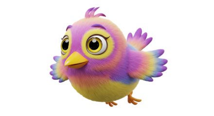 Cute Fluffy Bird Illustration On Transparent Background In Bright Colors