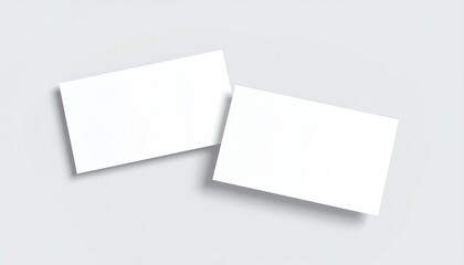 Two blank paper sheets on a clean white background perfect for business card mock-up and presentation design purposes