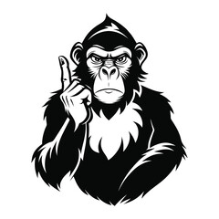 Silhouette of Ape Making Shh Gesture Vector, Quiet Ape Illustration, Secret Animal Clipart, Monkey Silhouette, Silent Gesture Design for Marketing and Social Media