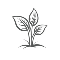 Stylized grey plant sprout with leaves on white background growth nature