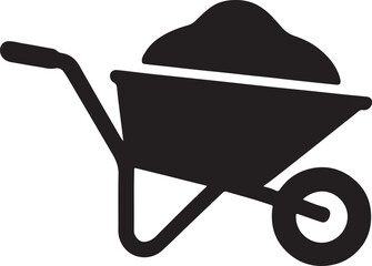 Silhouette vector of a wheelbarrow carrying a load, perfect for construction or gardening themes. EPS10 format.