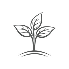 Stylized grey plant sprout with three leaves on a white background seedling growth