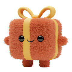 Cute Fluffy Orange Gift Box 3D Illustration Isolated on Transparent Background