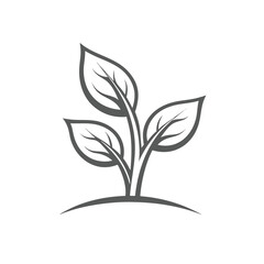 Stylized grey plant sprout with three leaves on white background growth leaf