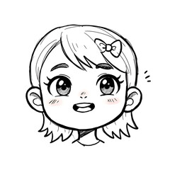 Cute Illustration Of A Smiling Girl Face In A Sketchy Cartoon Isolated