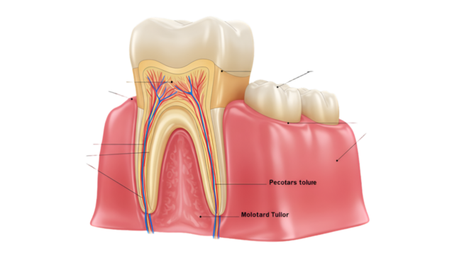 Detailed 3D Illustration of a Tooth Anatomy with Transparent Background
