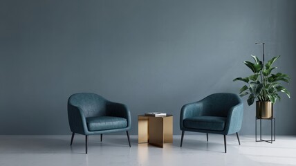 Gray minimalist living room with sofa and contemporary interior design