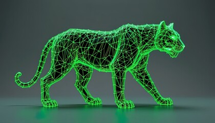 Fototapeta premium Illuminated wireframe tiger illustration.