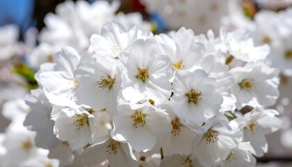 Close-up of many white cherry blossoms
