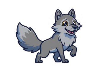 Cute Pixelated Illustration Of A Smiling Gray Wolf Isolated On Transparent Background