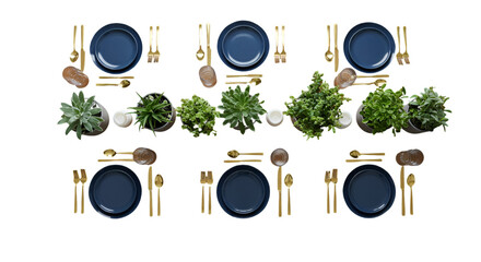 Elegant Top View Dinner Table Illustration With Gold and Blue Details