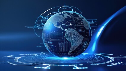 Digital representation of the earth with glowing circuit patterns.