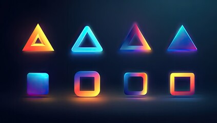 Neon geometric shapes, glowing triangles and squares (1)