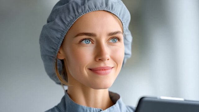 Focused Precision: Captivating portrait of a skilled food production worker, donned in a clean room suit. Her gaze, optimistic and dedicated, reflects the paramount importance of food safety.