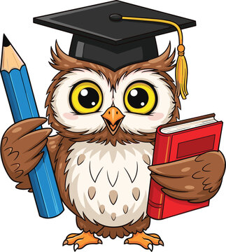 owl wearing graduation cap holding pencil book clip art preview