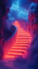 Glowing Stairway Ascent Into Cloudy Sky Dreamscape