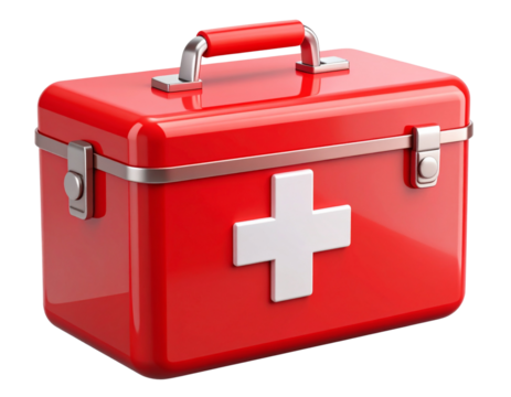 3D First Aid Kit Icon with Shadow and Depth, Angled Perspective, Transparent Background PNG