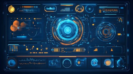 Futuristic digital display panel with glowing elements.