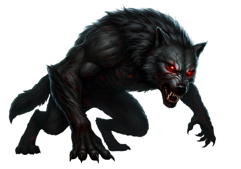 Dark Werewolf Illustration with Red Glowing Eyes and Teeth Isolated