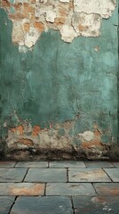 Distressed Wall Texture with Stone Tile Floor Backdrop