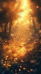 Walking Path Through Forest Glowing in Golden Sunlight