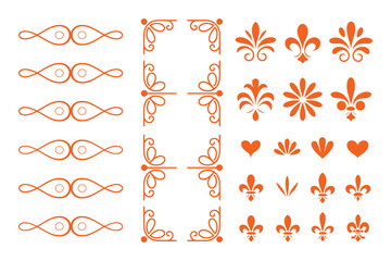 Orange decorative ornamental elements and flourishes swirls © pixelVista