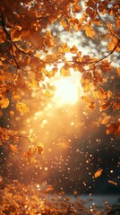 Golden Autumn Leaves Glowing in Sunlight with Bokeh