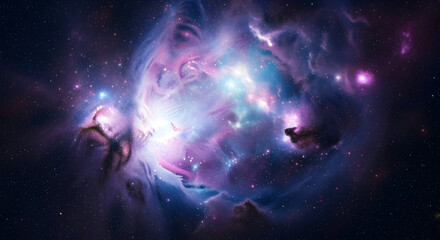 Obraz premium A cosmic scene with colorful galaxies and stars swirling in space.