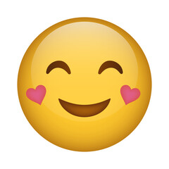 Cute emoji with heart cheeks, shiny 3d look