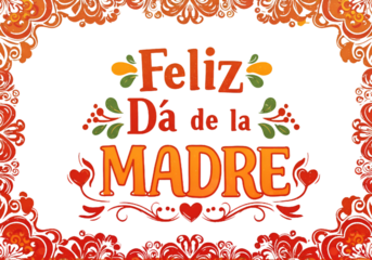 Feliz Dia De La Madre Illustration with Floral Ornaments and Black Background