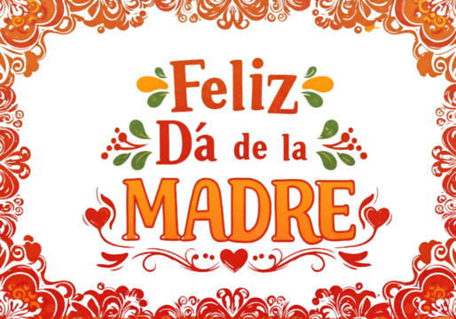 Feliz Dia De La Madre Illustration with Floral Ornaments and Black Background
