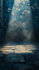 Entering Stone Room with Light Shaft and Grunge Texture