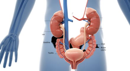 Detailed 3D Illustration of Human Urinary System with Transparent Background