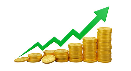 Financial Growth Illustration Golden Coins And Green Arrow On Black Background