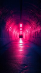 Illuminated Tunnel with Pink Lights and Concrete Walls