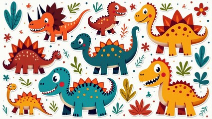 Cute dinosaur stickers on a white background.