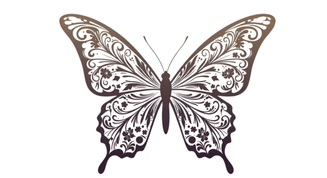 Elegant Butterfly Illustration With Decorative Floral Pattern Isolated Black Background - Powered by Adobe