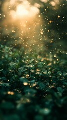 Green Plants Glowing with Soft Light in Enchanted Garden