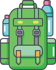Green hiking backpack with water bottles travel outdoor